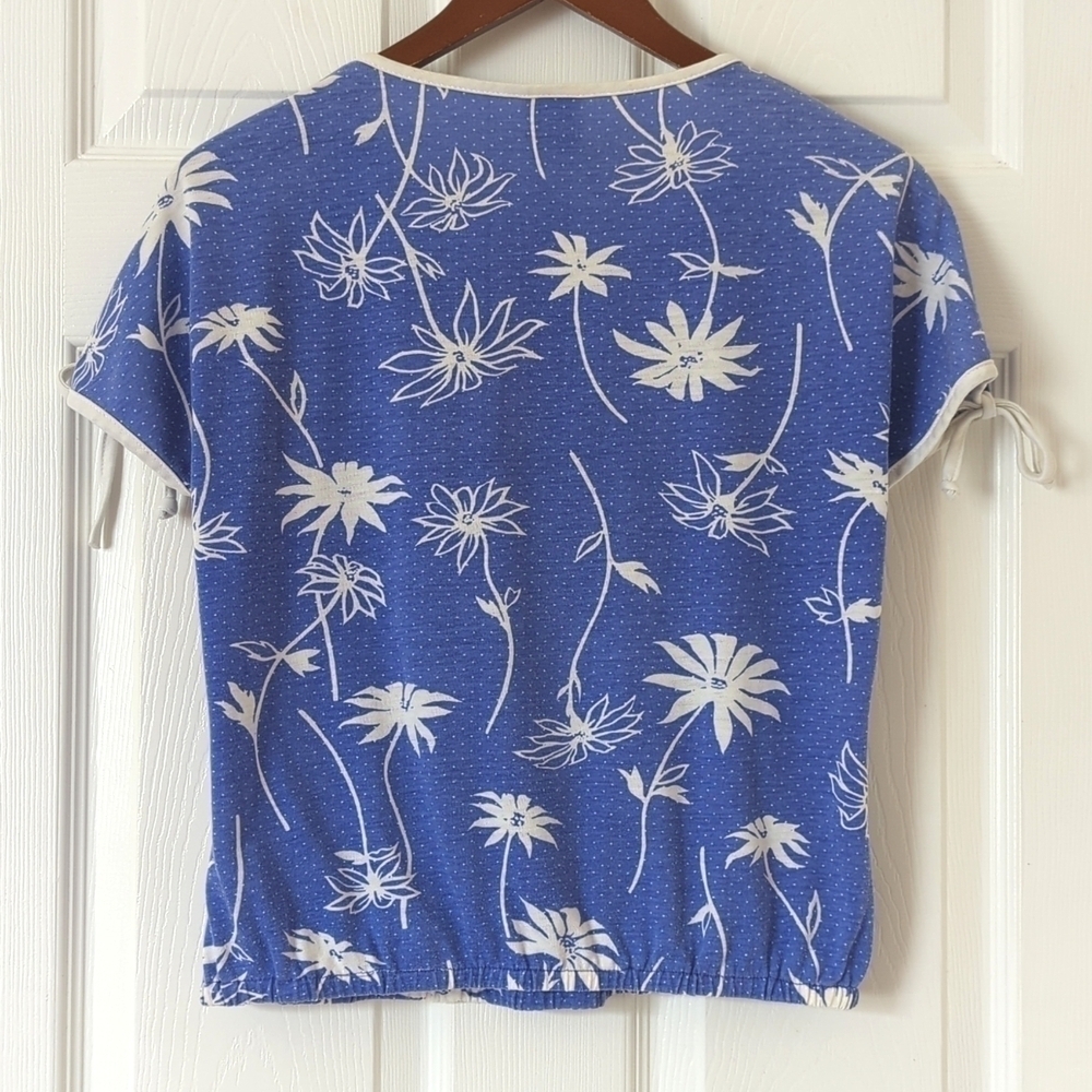 Catalina 90's Vintage Floral Dot Scoop Neck Short Tie Sleeve Top Purple White L - Picture 8 of 9